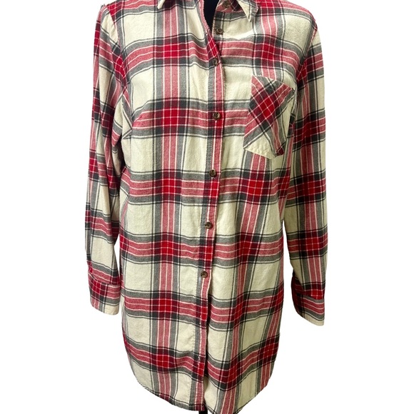Ava & Viv Red and Cream Plaid Shirt Tunic size 14 plus (x) - Picture 1 of 9